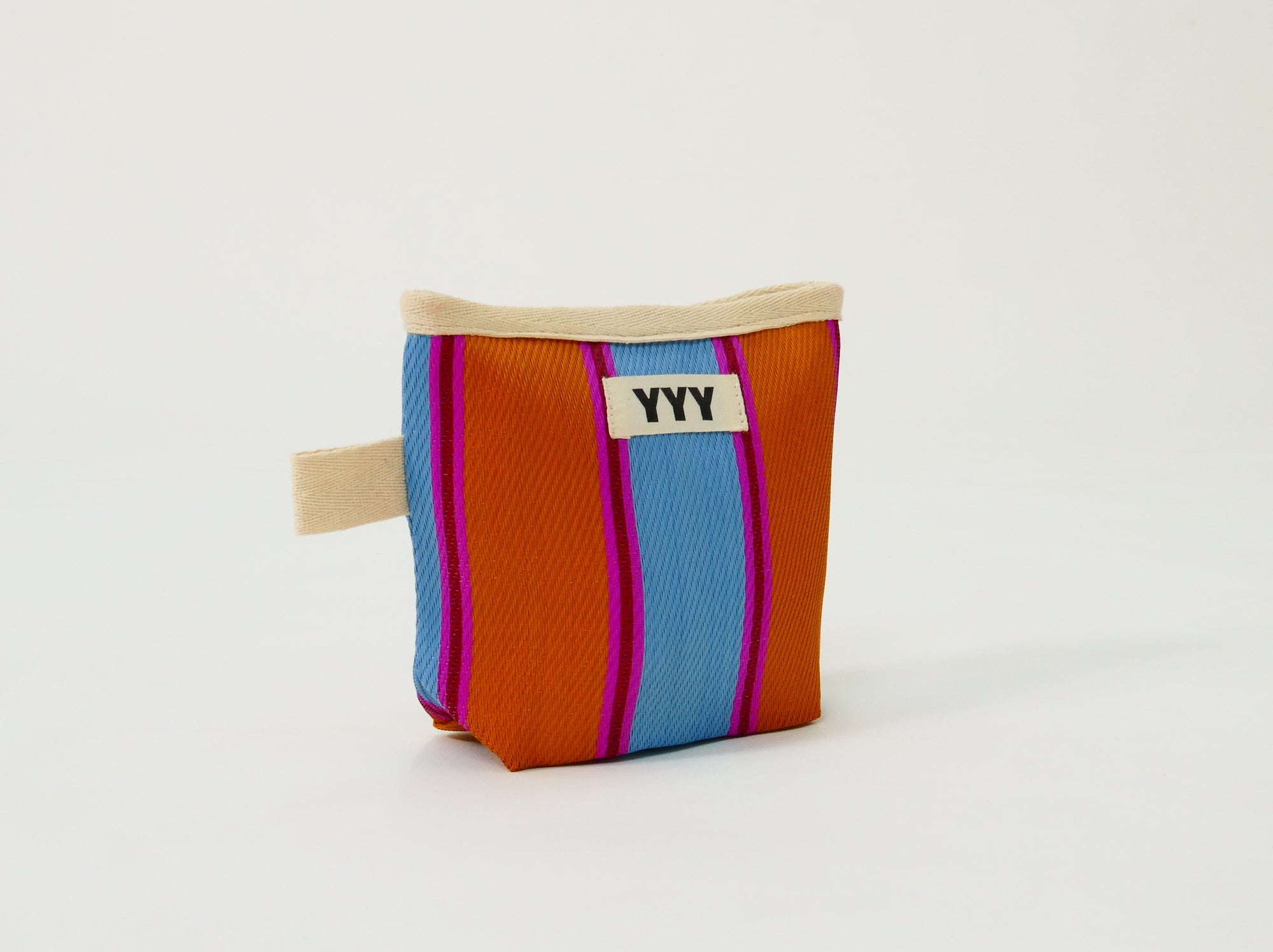 Colorful organizer pouch in orange and blue stripes