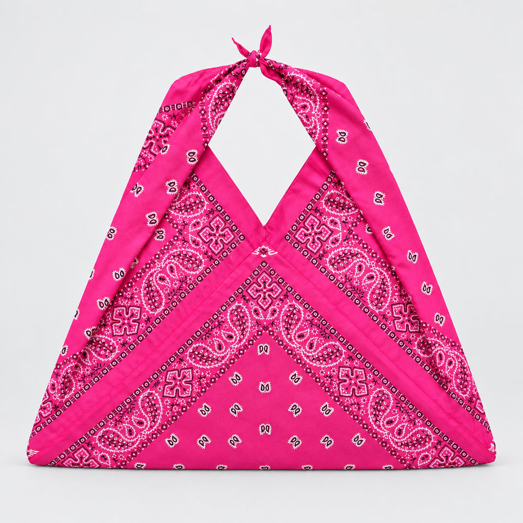 Extra large Pink Gum bandana sack features a knot handle 